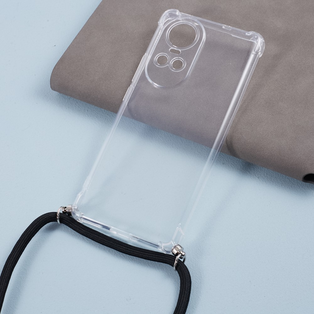Oppo Reno10 / Reno10 Pro 5G Necklace Gummi Hülle Air Cushion Fallschutz   Handykette (140cm) - Schwarz / Silber