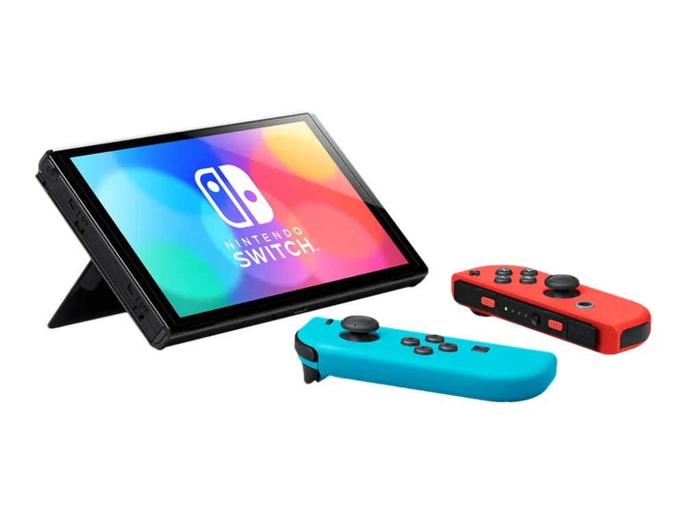 Nintendo | Switch OLED - Spilkonsol - Full HD - 64GB - Sort | Inkl. 2 x Joy-Con (Neonrød/Neonblå)