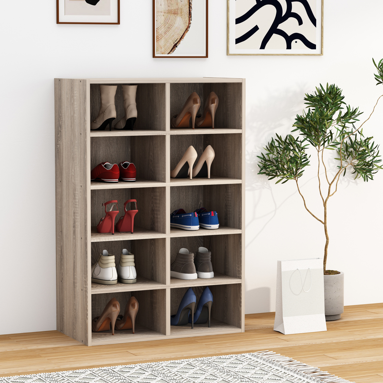 Schuhregal HINSOL M - Sonoma Eiche - 10 Fächer
