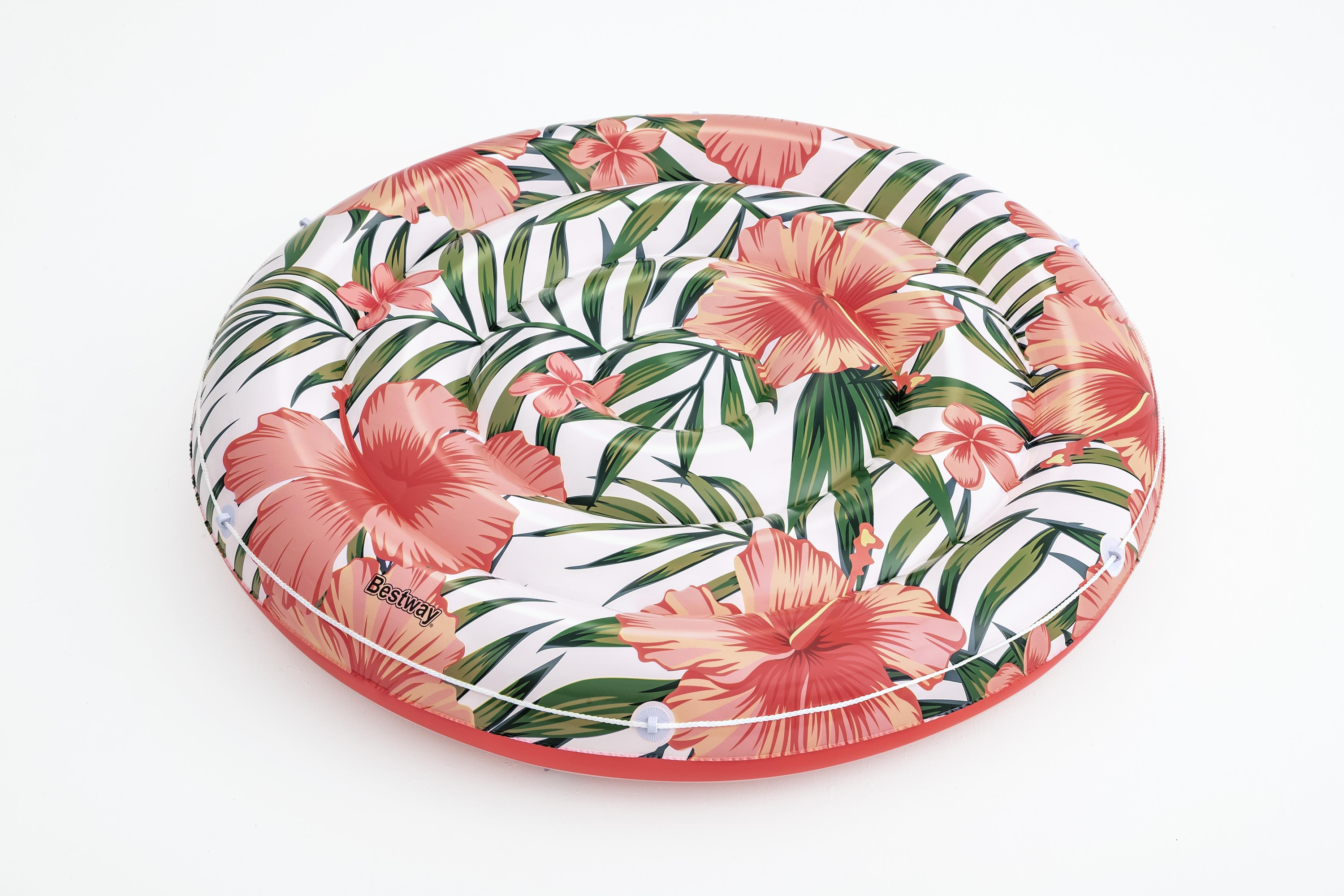 (Ø158cm) Peaceful Palms Grosse Aufblasbare Wasser Luftmatratze Liegesofa Badeinsel (43410) - Weiss / Grün