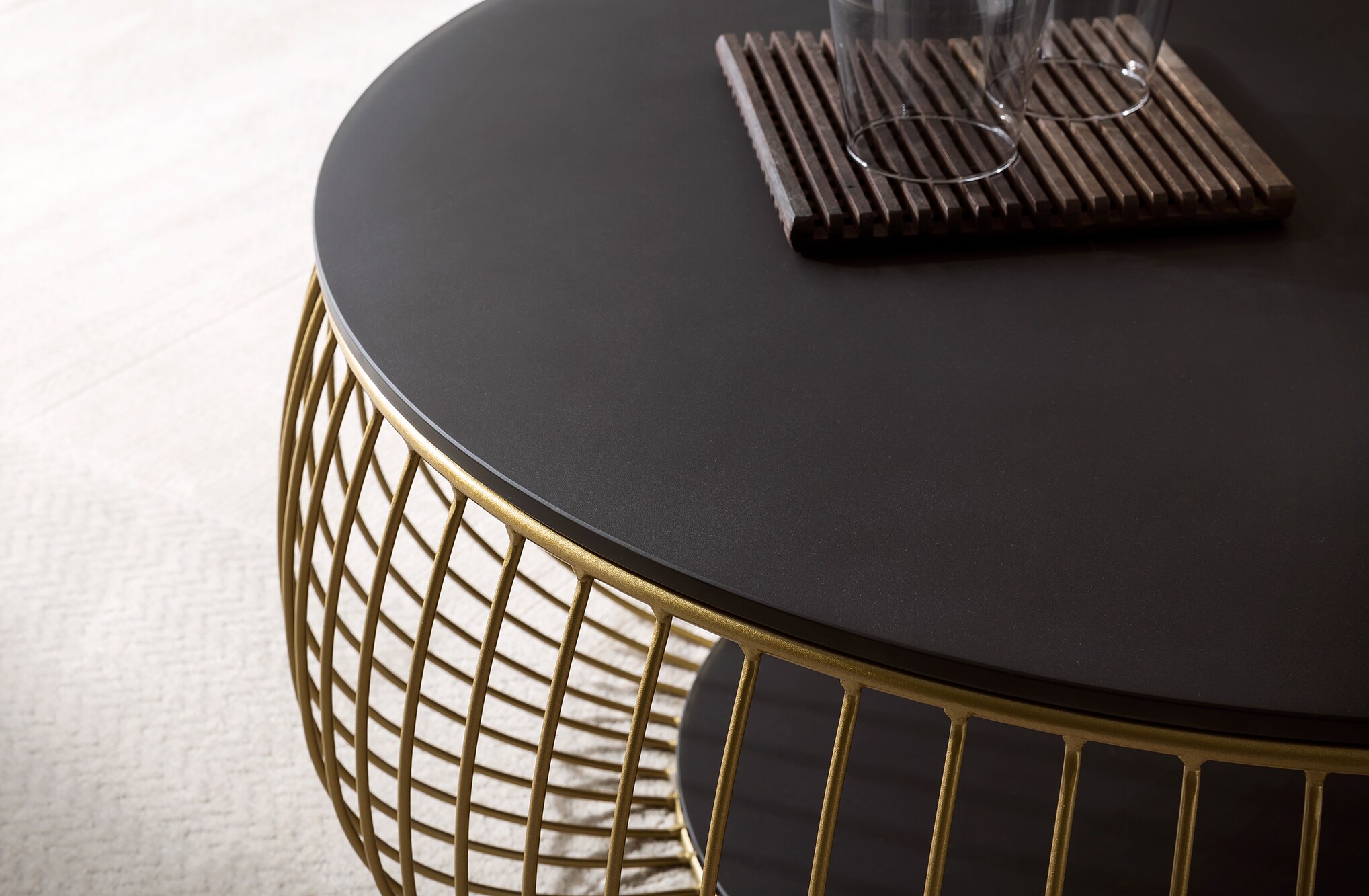 Couchtisch Ø 80cm schwarz gold Glastisch Beistelltisch Sofatisch Wohnzimmertisch