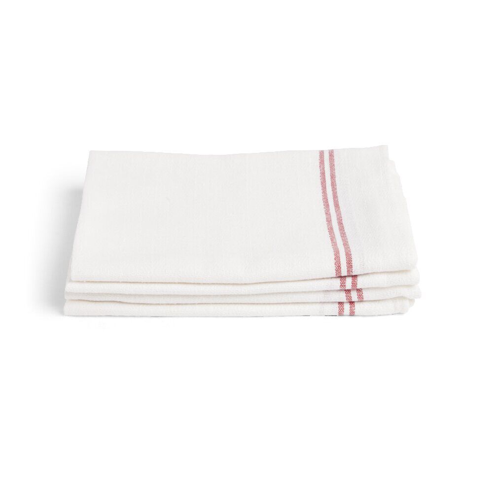 Torchon de cuisine x4 coton blanc liseré rouge ou bleu 46x60cm - 2 modèles
