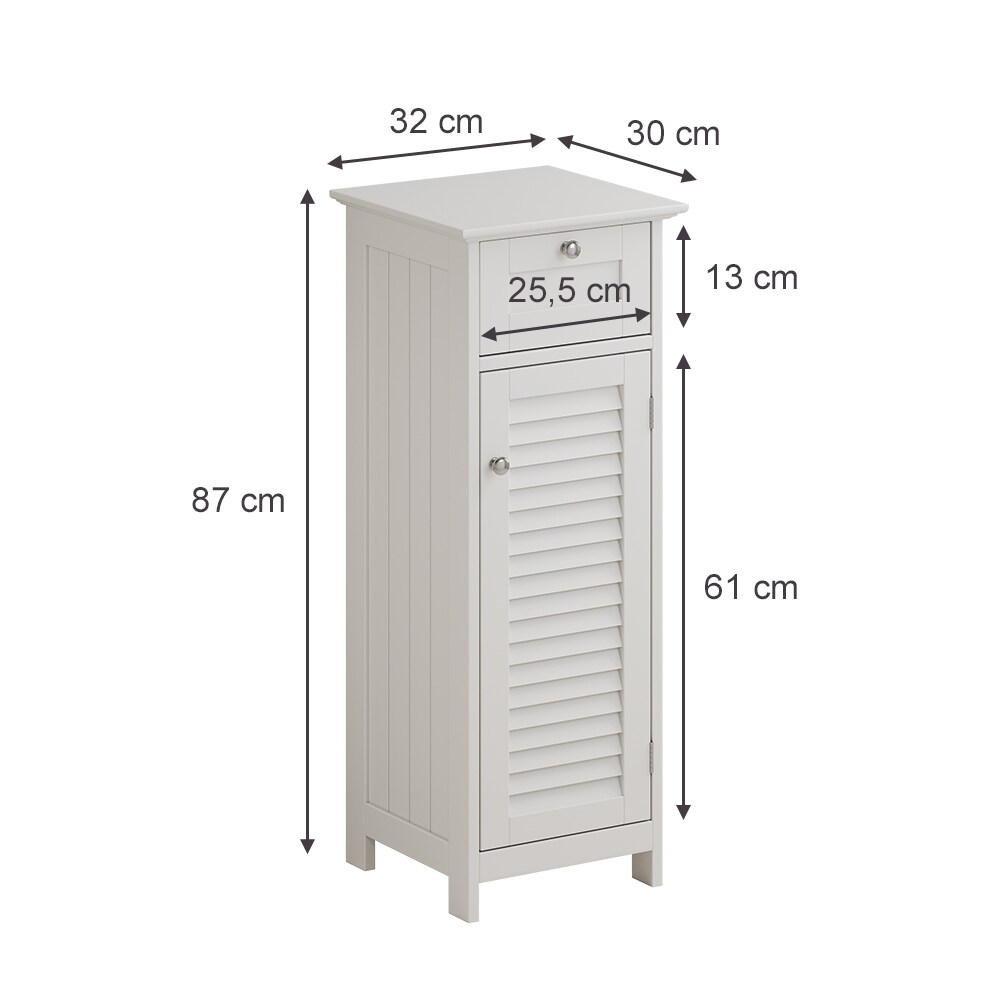 Vicco Midischrank Riad 32 x 87 cm, Weiß, Tür, Schublade, Badezimmer