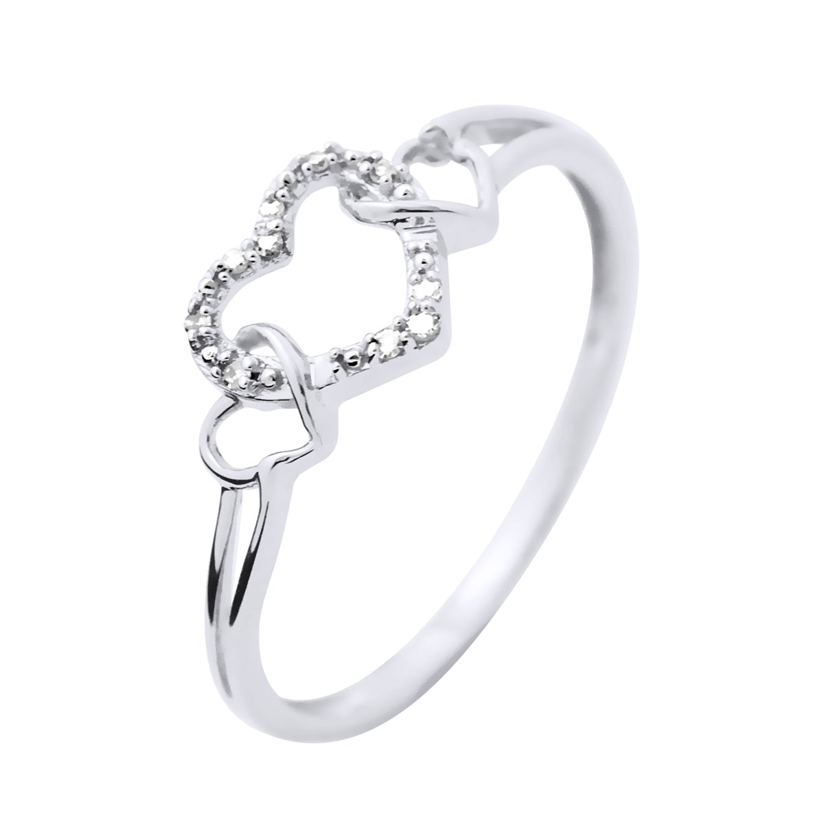 Bague COEUR Diamants 0,030 Cts Joaillerie Prestige Or Blanc