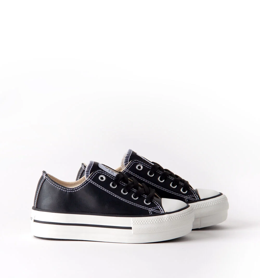 TRIBU DOBLE DOUBLE EFFET CUIR Baskets effet cuir plateforme NEGRO