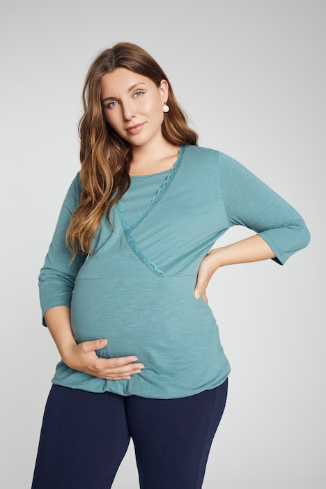 Bellieva-Shirt, Spitze, V-Ausschnitt, Biobaumwolle, GOTS