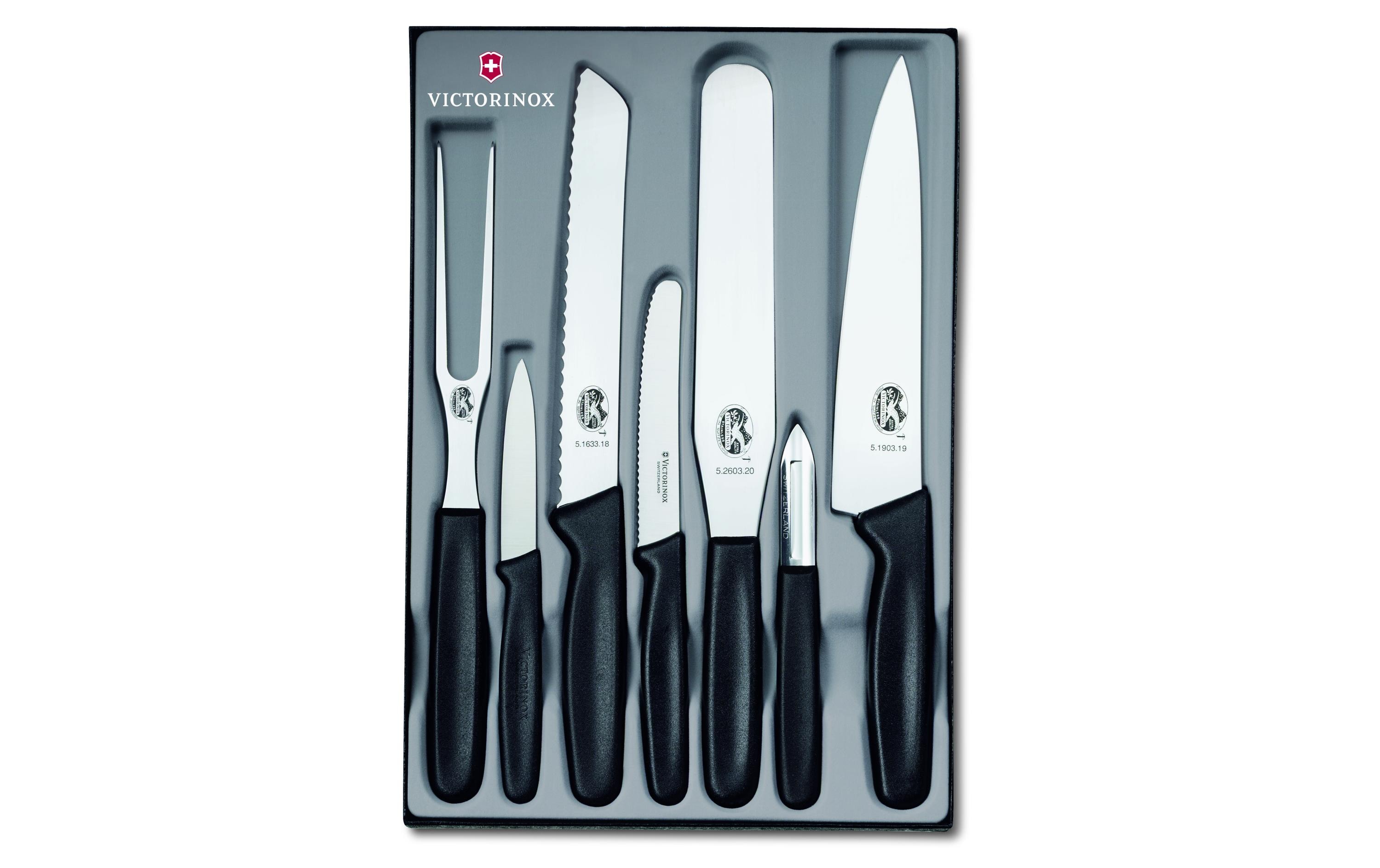 Messer-Set 7-teilig, Silber/Schwarz<br>Küchengarnitur in Geschenkbox, Messer mit schwarzen Polypropylen-Griffen