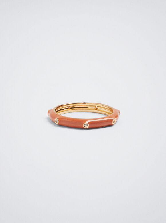 Anel de esmalte com zircônia cúbica - Laranja