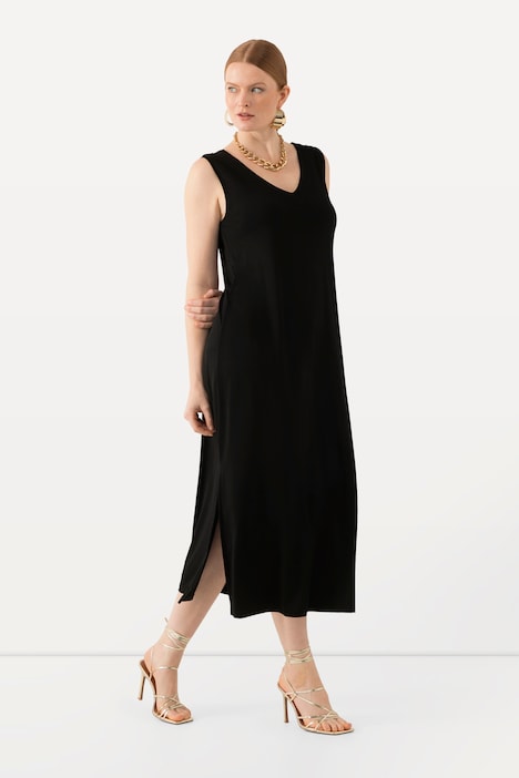 Slinky-Midikleid, A-Linie, V-Ausschnitt, ärmellos