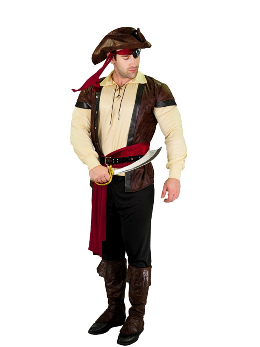 (170-175cm) Fasnacht Erwachsenen Kostüm Piraten Verkleidung für Motto Partys / Halloween - Braun / Beige