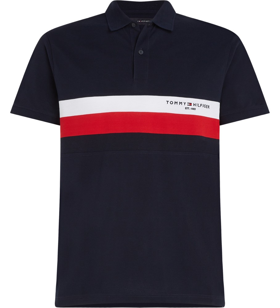 Polo Slim Tommy Hilfiger Azul Marinho com Blocos de Cores