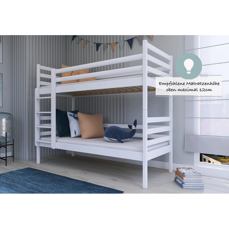 Kids Collective Hochbett 90x200 Etagenbett mit Rausfallschutz und Lattenrost weiß