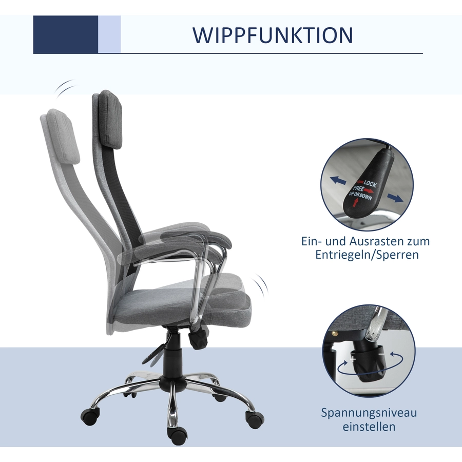 Vinsetto Bürostuhl ergonomisch und mit hoher Rückenlehne Hellgrau, Schwarz