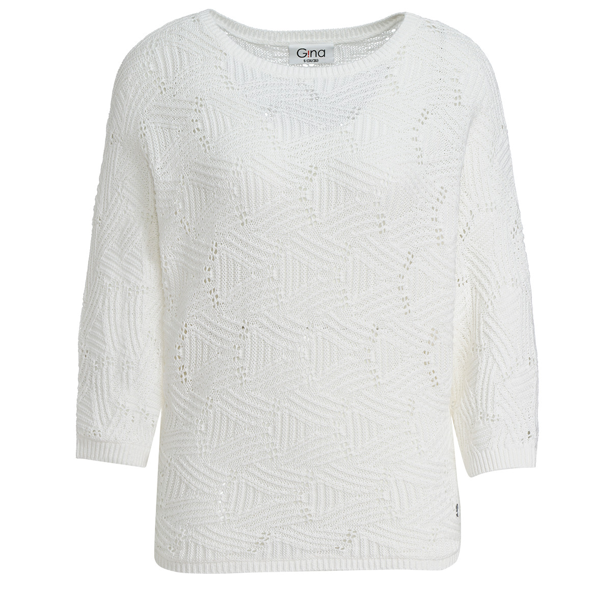 Gina Damen Strickshirt mit Ajour-Muster weiss