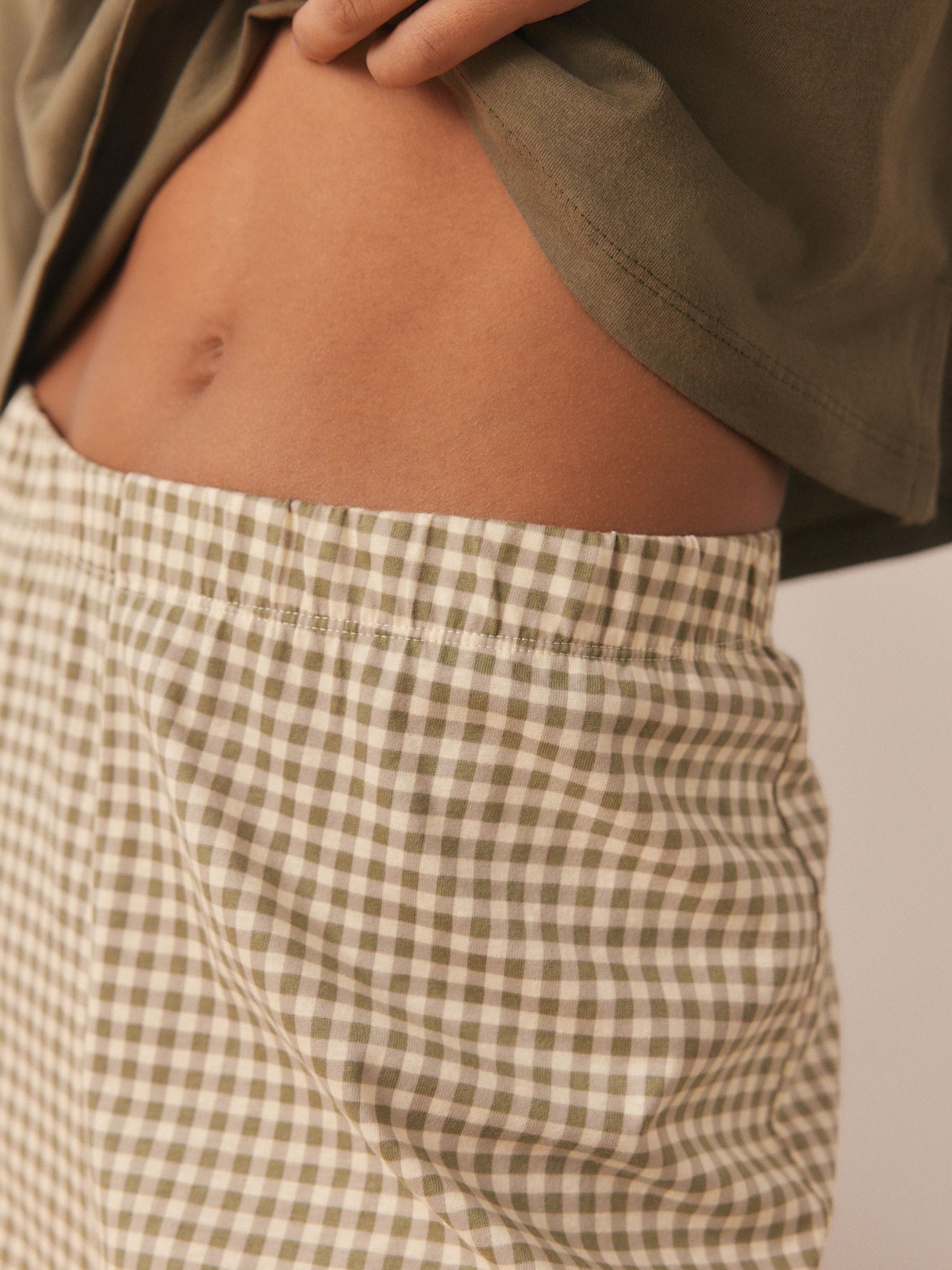 Saliegroen gingham - Katoenen pyjama met korte mouw