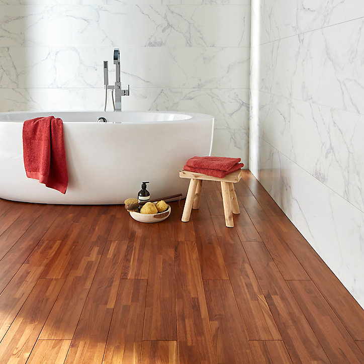 Parquet massif à coller en teck finition vernis mat coloris brun l.12 x ép.1,2 cm