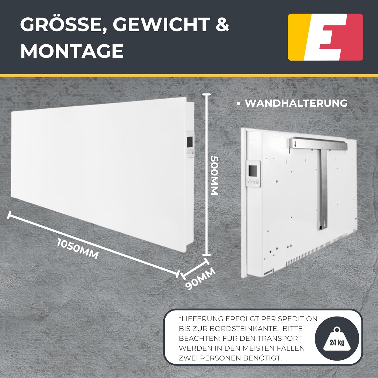 Airstream Smart 2000 W Wandkonvektor mit Schamottkern – Elektrische Konvektorheizung Wohnzimmer Büro – Heizkörper mit WLAN-App – Thermostat Sprachsteuerung – Schnell energiesparend