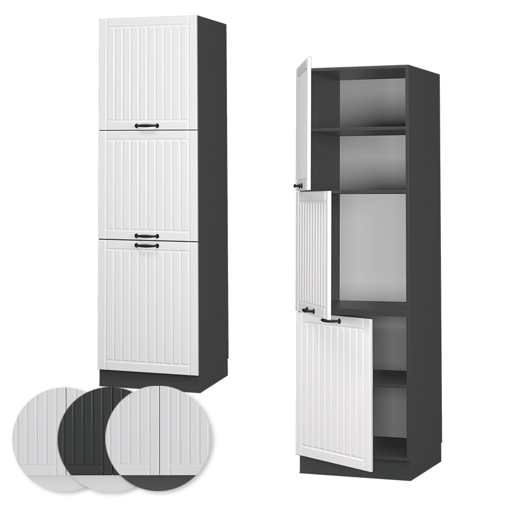 Vicco Herdumbauschrank Küchenschrank Küchenmöbel Fame-Line Landhaus Anthrazit Weiß 60 cm Küche Einbauküche Blende Herdschrank Hochschrank Küchenzeile Drehtür Einlegeboden