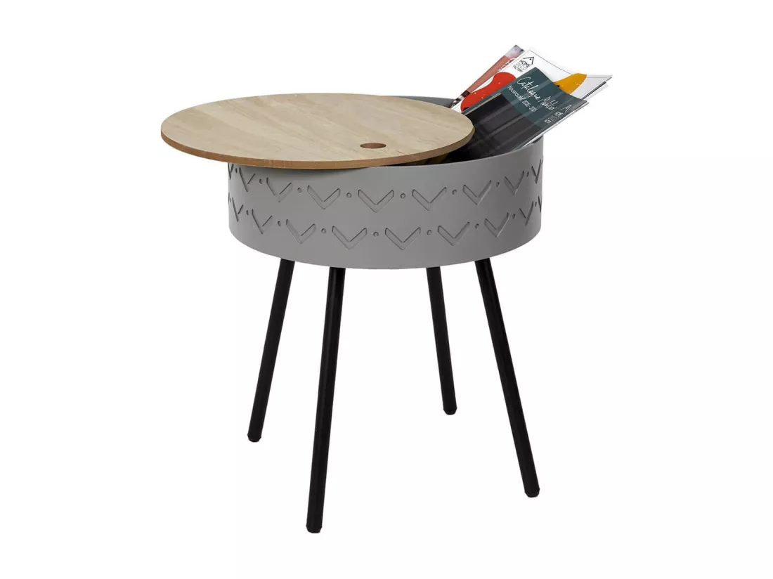 LILY - Table Coffre Grise Plateau Aspect Bois