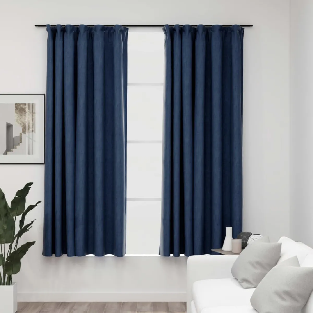 vidaXL Rideaux occultants 2pcs Bleu Lin