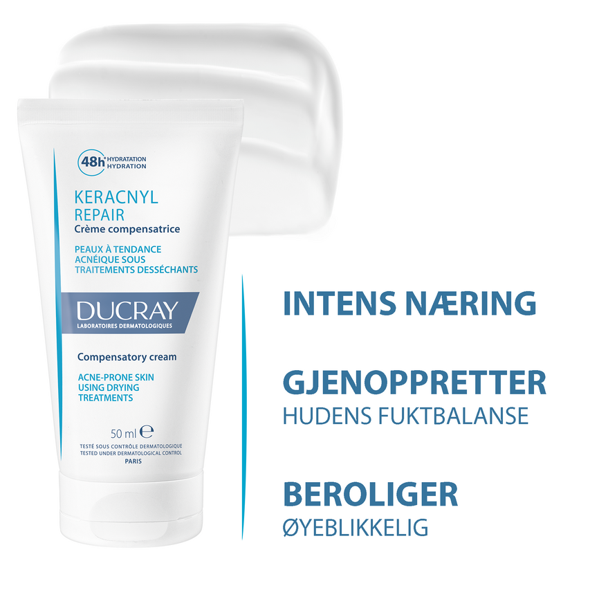 Ducray Keracnyl Repair Cream til hud i uttørkende medisinsk aknebehandling 50 ml