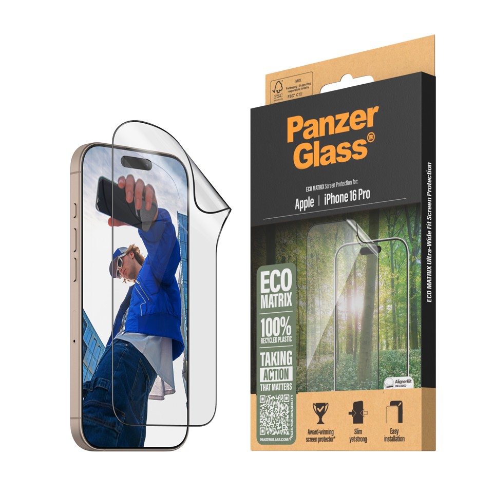 PanzerGlass - Skærmbeskyttelse MATRIX - iPhone 16 Pro - Ultra Wide Fit