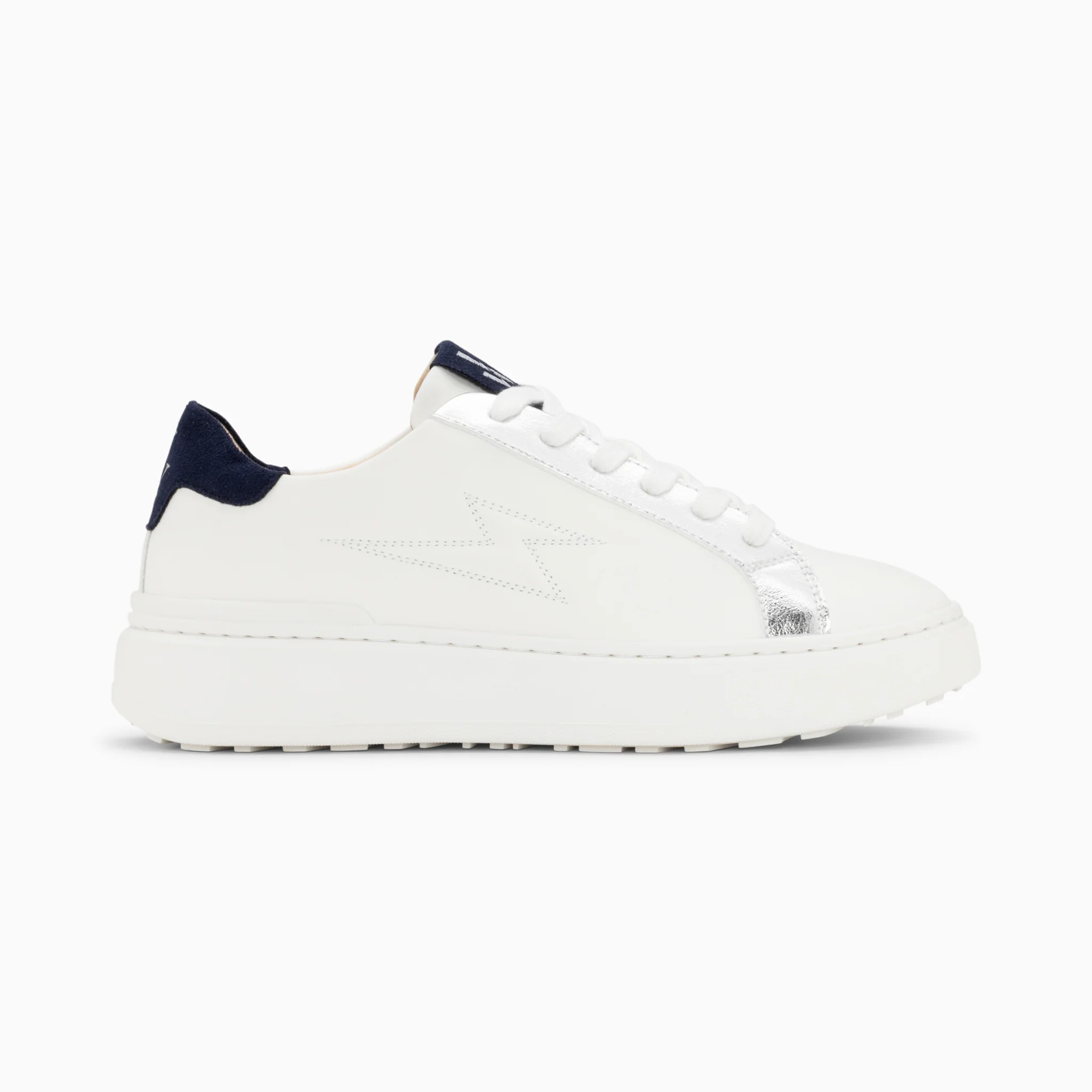 Sneakers-Baskets éclair Romane blanc et bleu à lacets