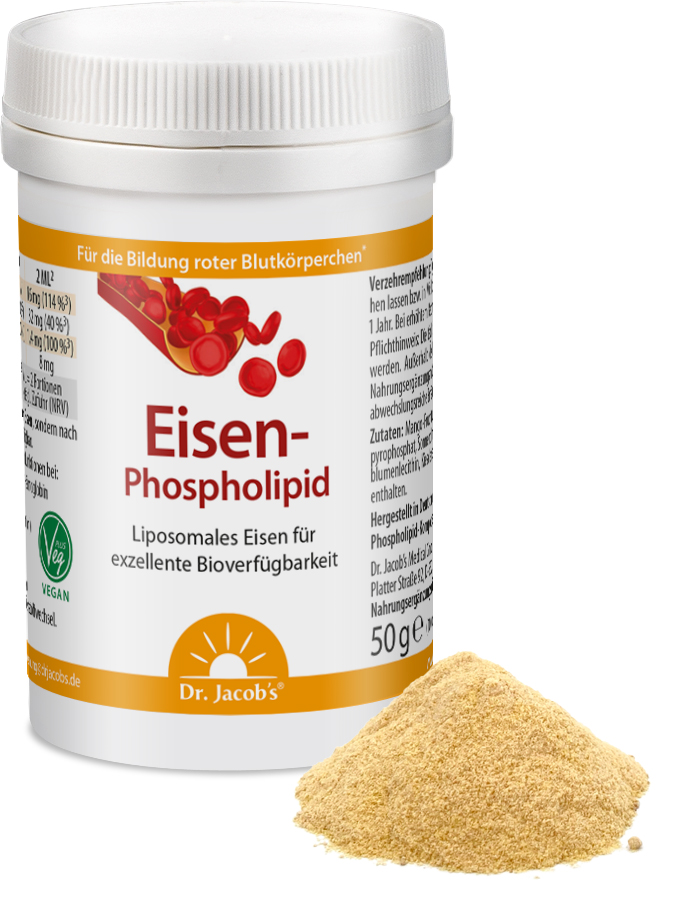 DR. JACOB'S Eisen-Phospholipid<br>50 g, Dose, Pulver, Mango vegan liposomal