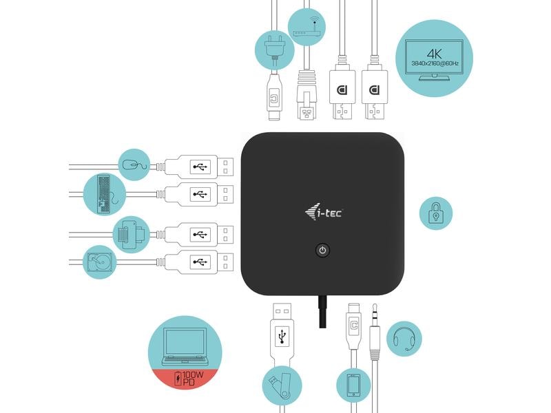 i-tec Dockingstation USB-C Dual 4K PD 100W inkl. Netzteil Universal-Dockingstation mit PowerDelivery und zwei Display-Anschlüssen