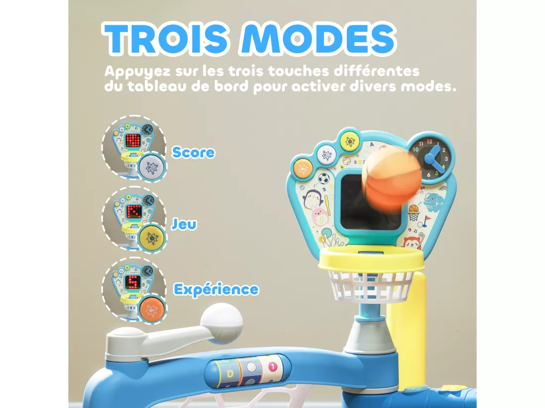 Jeux sportifs 5 en 1 enfant 18-48 mois - foot, basket, golf, baseball, bowling - effets lumineux sonores bleu