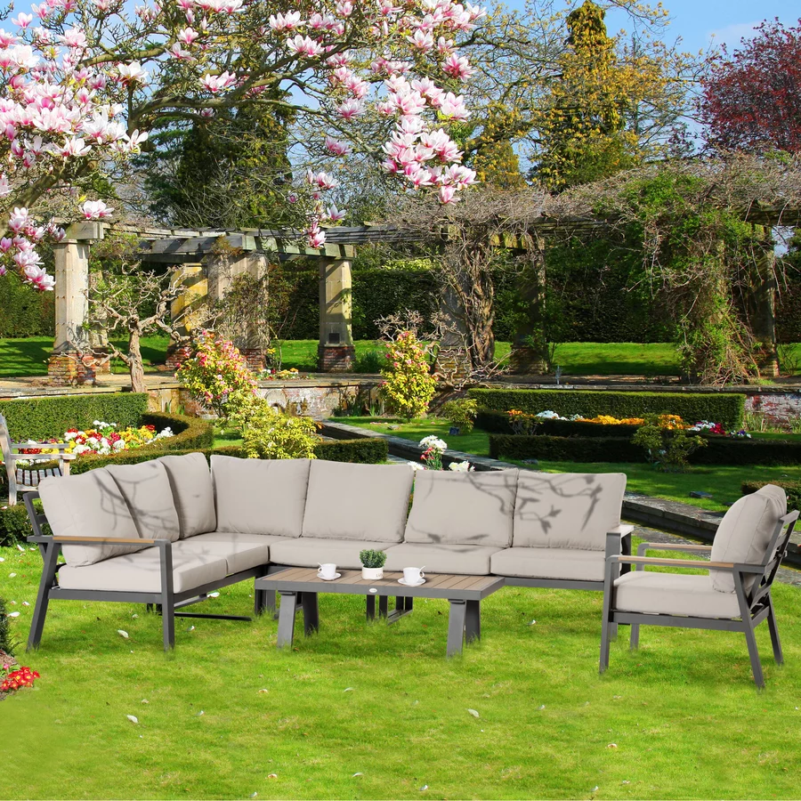 Outsunny Gartenmöbel-Set inklusive extra Gartenstuhl und Auflagen weiß
