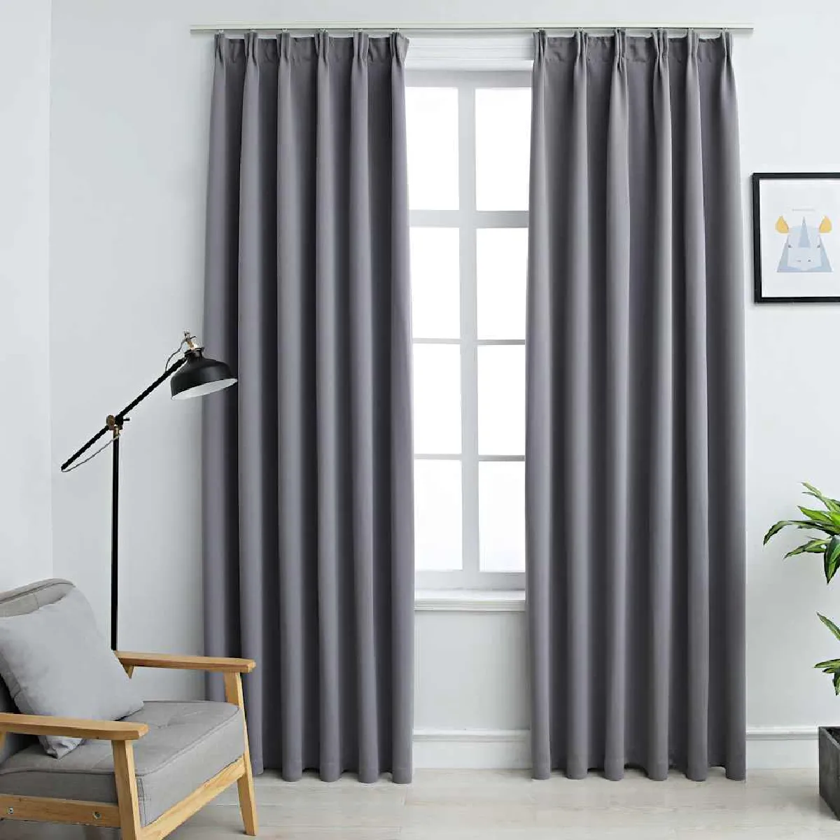 vidaXL Rideaux occultants avec crochets Gris