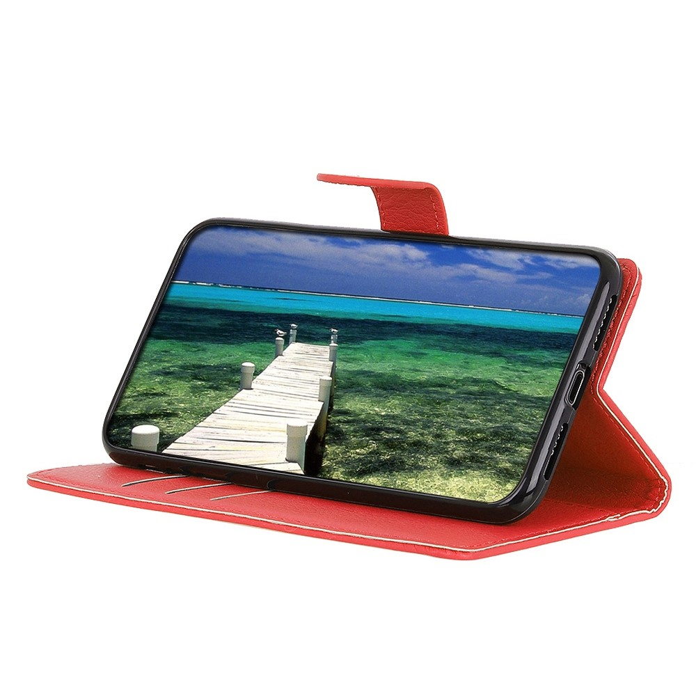 iPhone 16 Leder Tasche Flip Cover Litchi Look - Rot