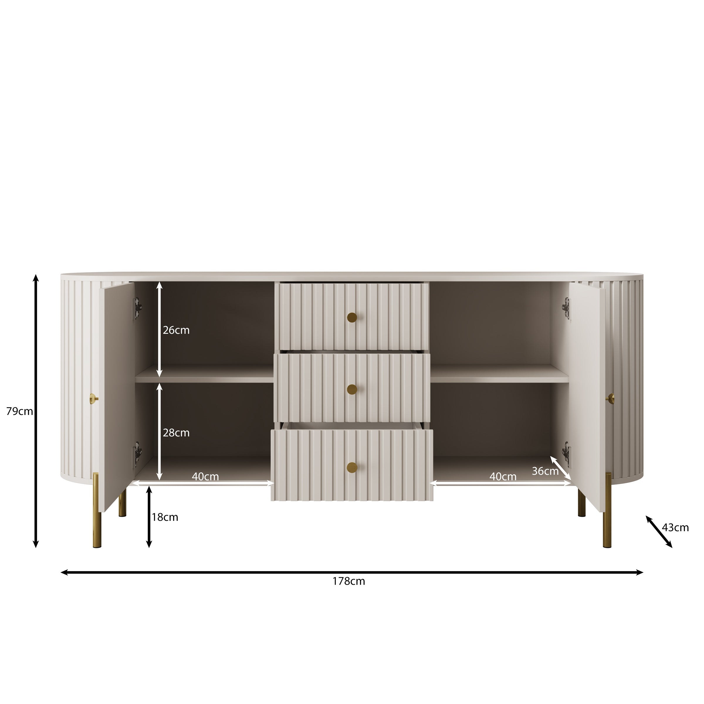 Meubella - Sorenna - Dressoir - Beige - 178x40x79 cm