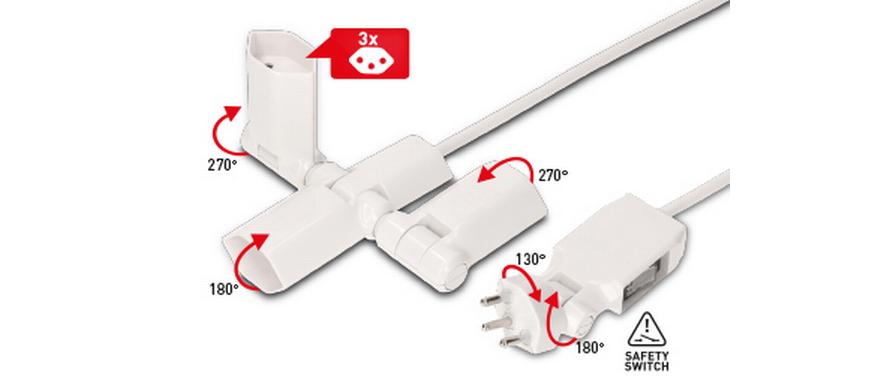 Steckdosenleiste Clip-Clap Line 3x T13, WeissKlappstecker mit Anschlussmöglichkeit von drei Geräten gleichzeitig