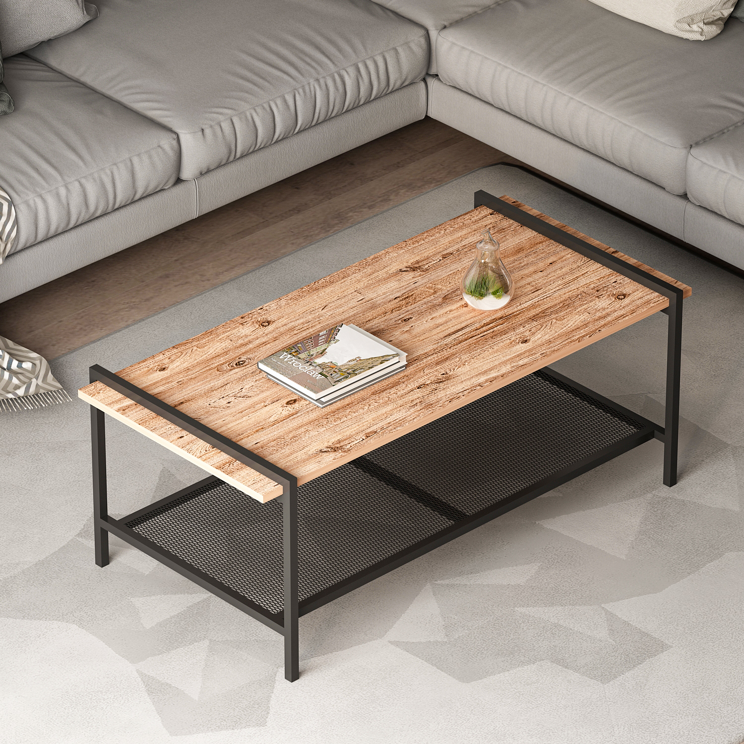 Couchtisch - braun-schwarz - mit Ablage - 120 cm