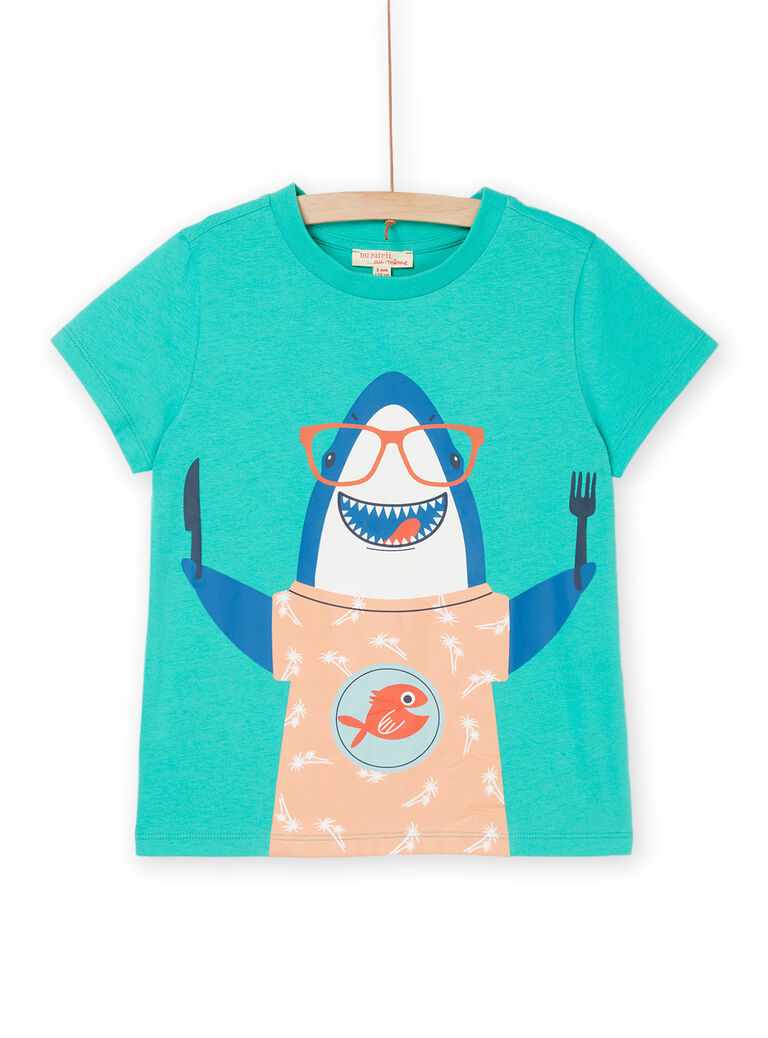 T-shirt turquoise à motif requin
