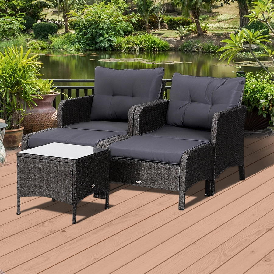 Outsunny Rattan Sofagarnitur als 5-teiliges Set dunkelgrau