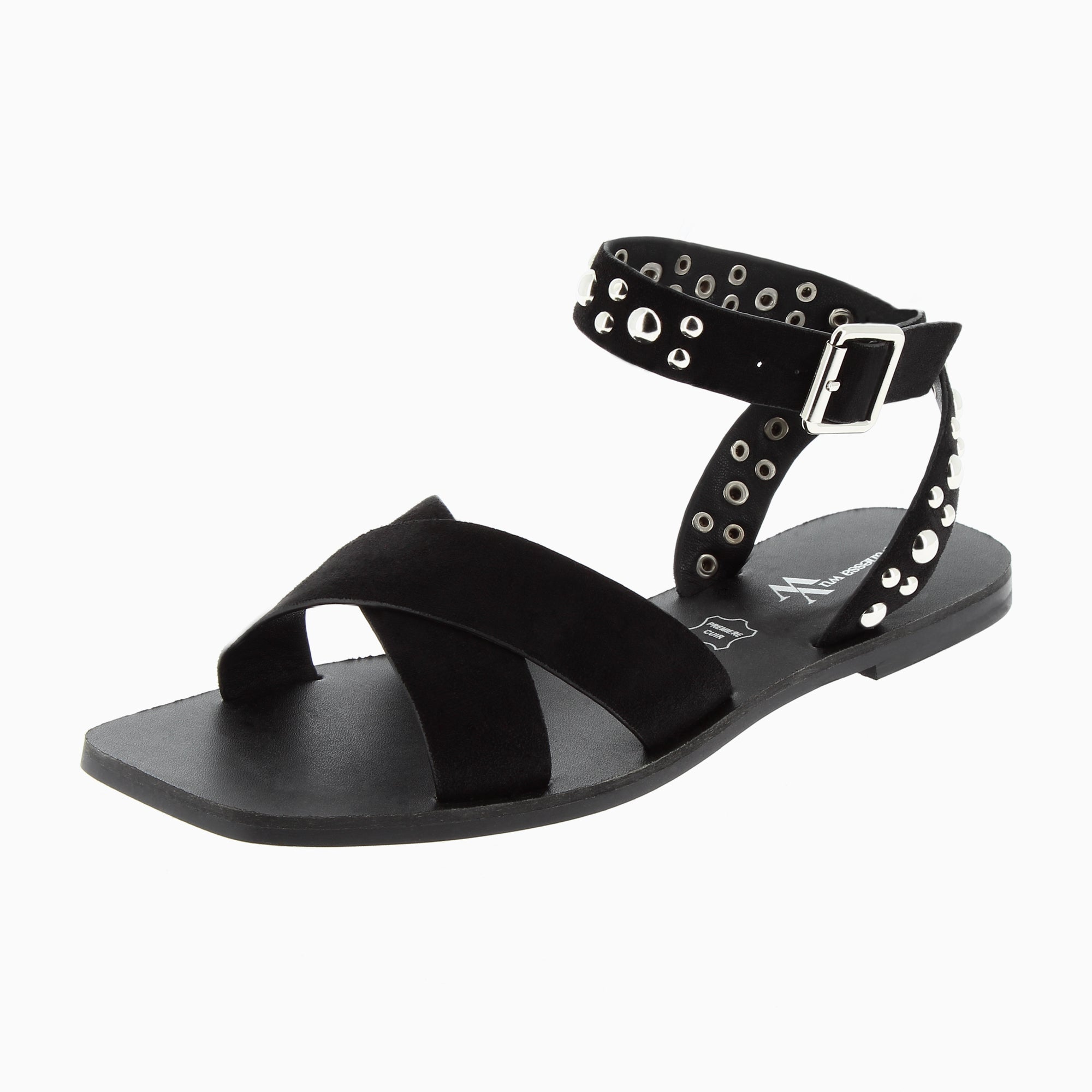 Sandales plates-Sandales plates Zora noires à clous