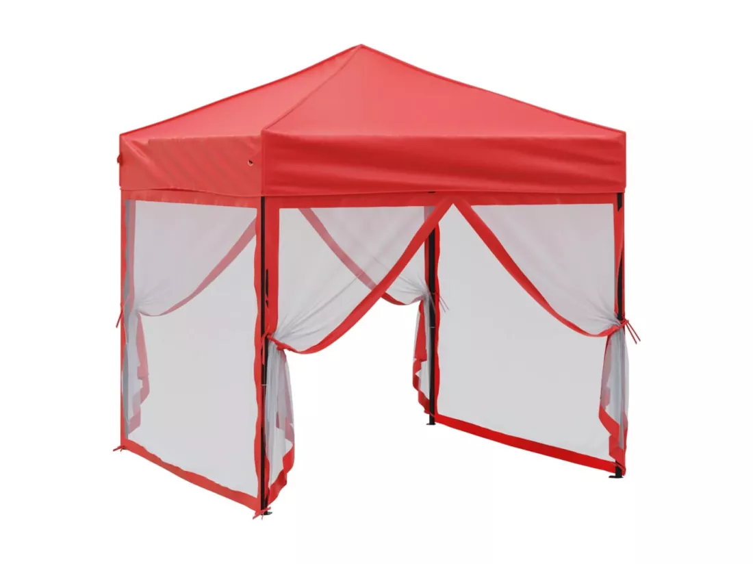 Tente de réception pliable avec parois Rouge 2x2 m