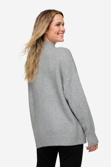 Pullover, Wording Print, Wollanteil, Stehkragen, Langarm