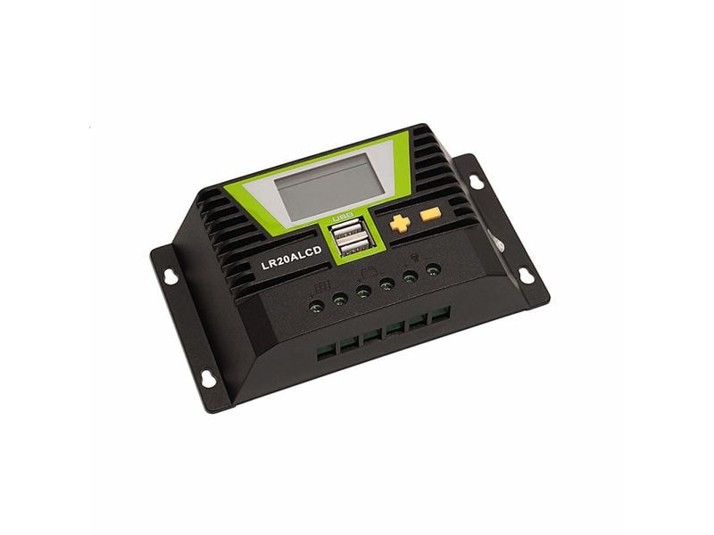WATTSTUNDE Solarladeregler PWM Solarladeregler 20A mit LCD-Anzeige und USB-Ports für 12 V / 24 V Systeme