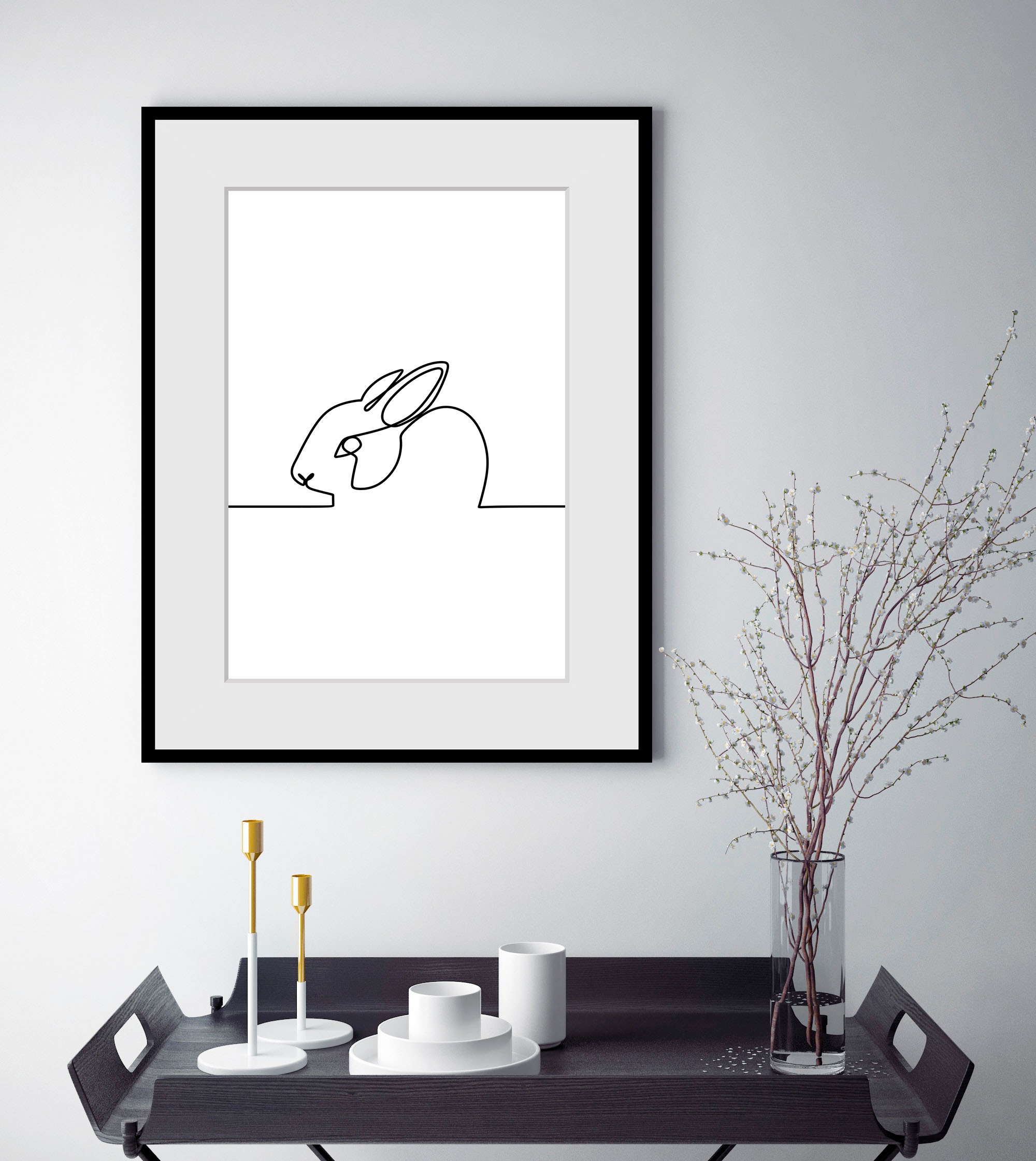 queence Bild »Alicia« Haustiere | Kunst | Modern | Schwarz-Weiss 1 Stk. tlg. HD Premium Poster-Druck inkl. Holzrahmen