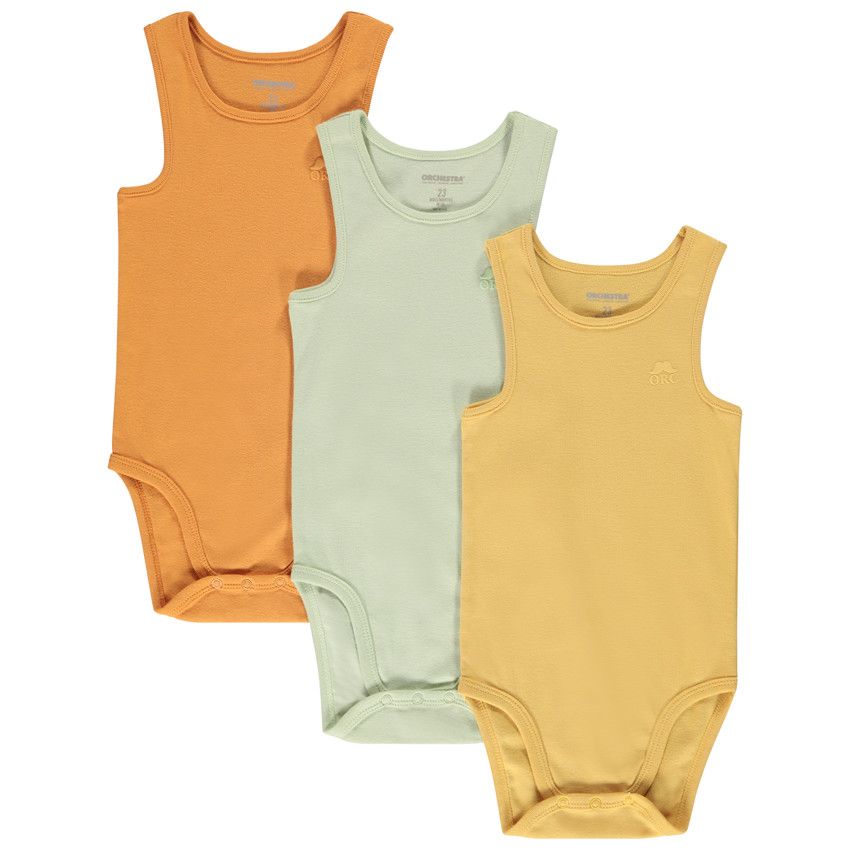 Lot de 3 bodies sans manches unis pour bébé garçon - Jaune