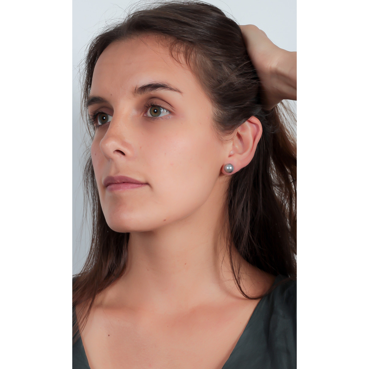 Boucles d'oreille plaqué or cabochon gris 10MM