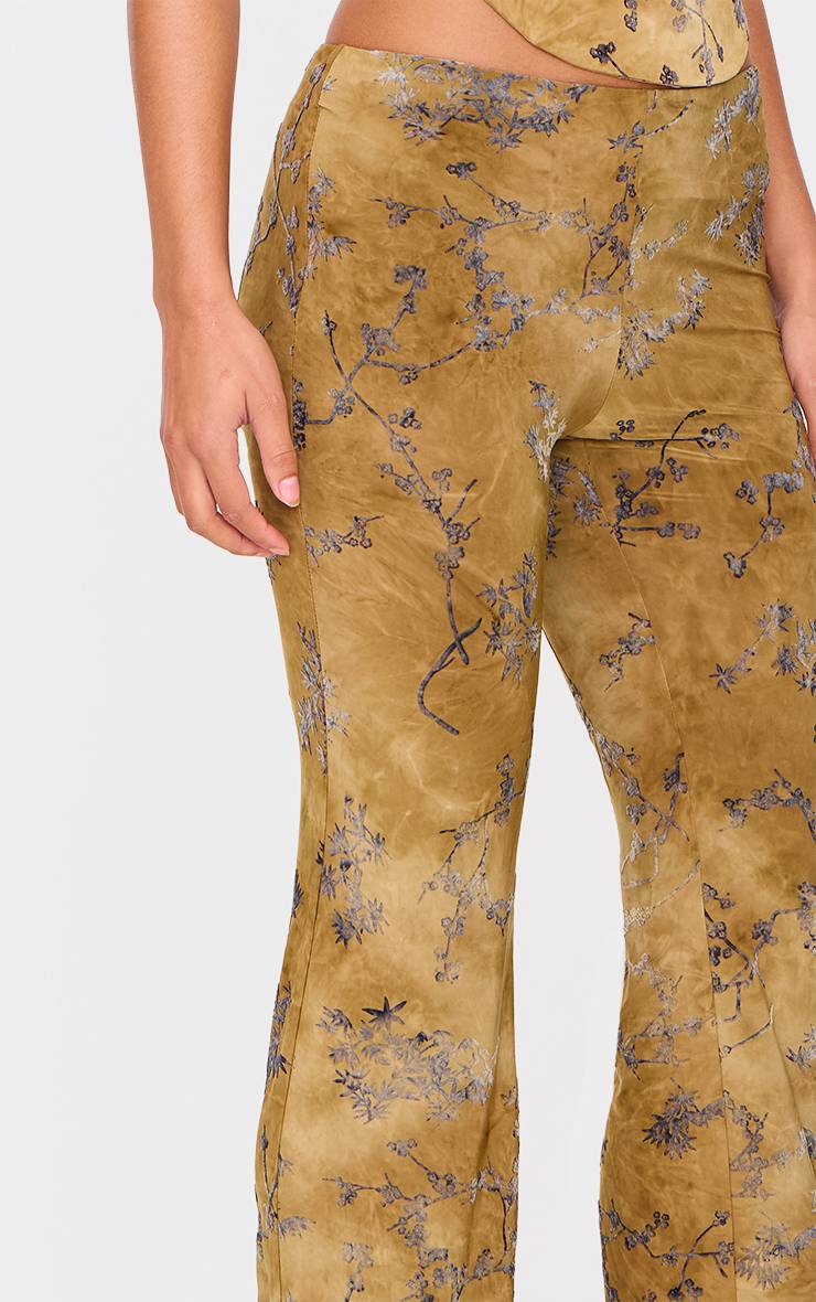 Vert Olive Pantalon Évasé Slim À Imprimé Floral Dévoré