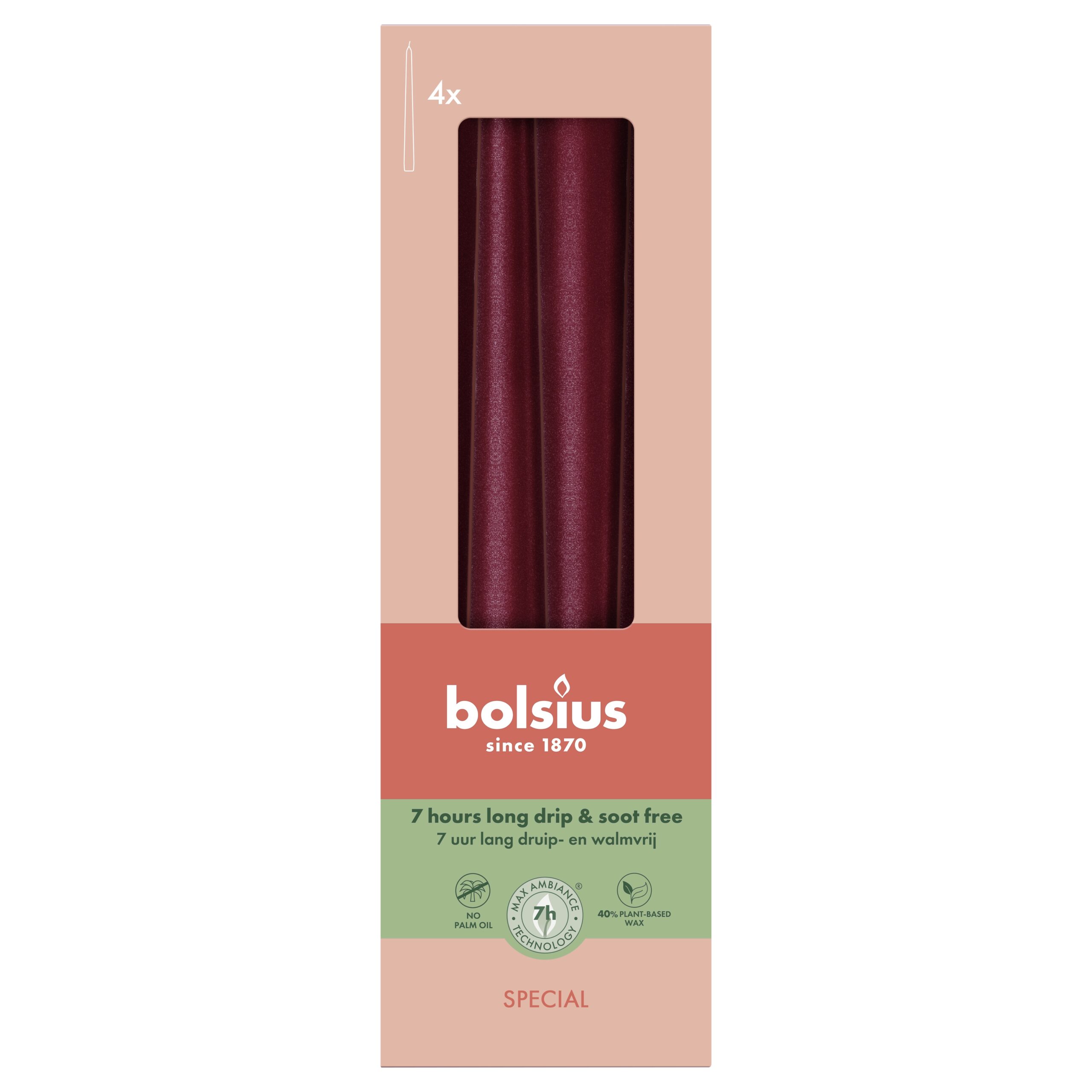 Bolsius Gotische kaarsen 245/24 doos 4 metallic Red (4 stuks)