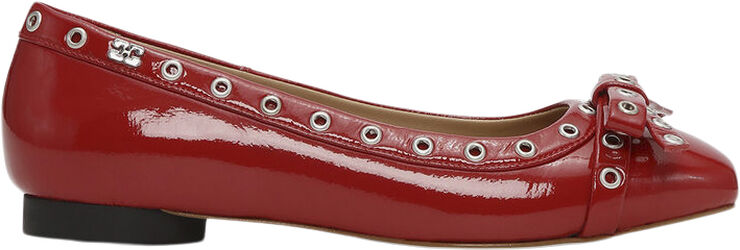Ganni Eyelets Bow Ballerina Naplack Racing red