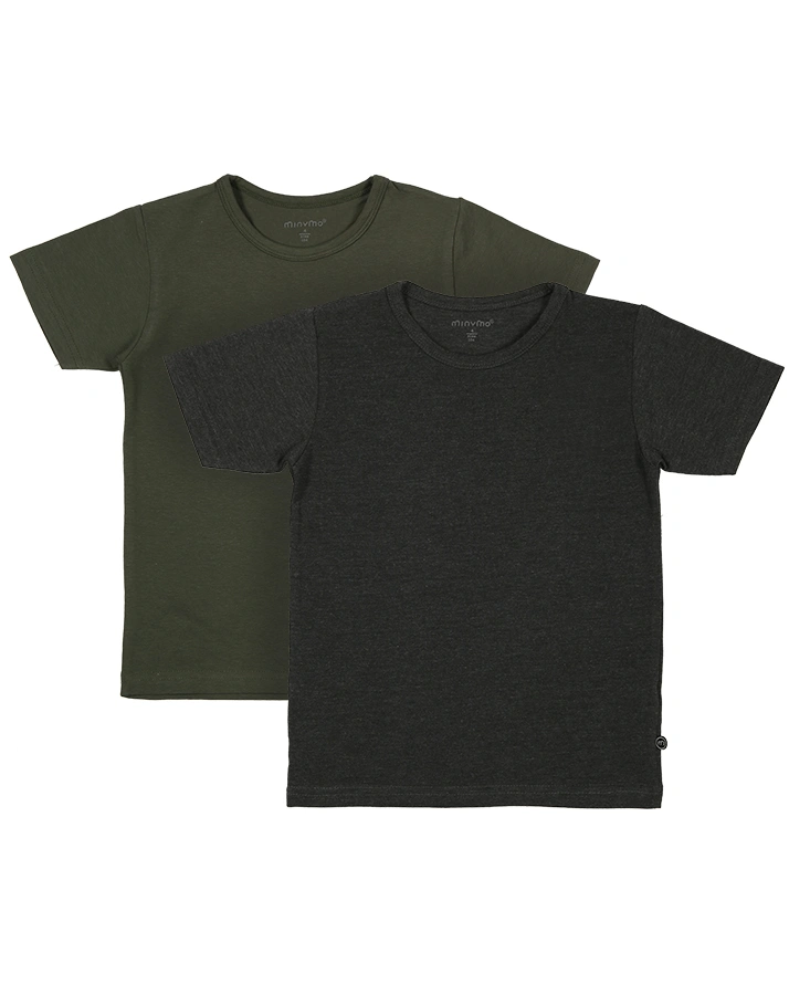 T-Shirt BASIC KNIT 2er-Pack in olive/anthrazit melange
