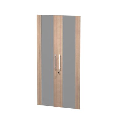 Jeu de 2 portes vitrées - pour bibliothèque 4 étagères FLORA - L80 x H153,8 cm - imitation merisier arabis